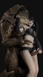 3d_(artwork) alien alien_genitalia alternative_fashion animal_genitalia anthro armwear aroused aroused_face aroused_male big_breasts big_penis bioware bite biting_lip black_hair breasts clothed clothing curvy_figure digital_media_(artwork) duo electronic_arts equine_genitalia erection female female_human from_behind_position genitals goth green_eyes grinding grinding_on_penis hair hand_on_penis hi_res huge_cock human humanoid interspecies krogan larger_male light_body light_skin lipstick makeup male male/female mammal mass_effect monster monster_on_female monster_on_human nude onenef penis penis_poking_out scales sex size_difference skimpy smaller_female smile standing teasing thigh_sex