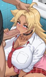 1boy 1girls 2026 above_view ai_art ai_assisted ai_generated antenna_hair balls big_breasts big_penis blonde_hair blowjob blowjob_face blue_eyes blush choker classroom cleavage dark-skinned_female energy_kyouka!! enormous_ass enormous_breasts faceless_male fellatio female_focus handjob_while_sucking head_grab holding_penis horny_female horny_male huge_breasts indoors kneeling kneeling_female large_ass large_breasts large_butt large_penis large_thighs light-skinned_male long_hair looking_at_viewer looking_up milf natural_breasts no_bra open_mouth prostitution public_restroom red_skirt red_tie restroom school_uniform schoolgirl schoolgirl_uniform seductive shiraishi_kyouka side_view sleeves_rolled_up spiked_hair spiky_hair spread_legs squatting squatting_position sucking_penis sweater_around_waist tan-skinned_female tan_skin tanned_female thick_ass thick_legs thick_thighs unseen_male_face veiny_penis white_shirt white_socks wide_hips