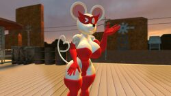 1girls 3d 3d_(artwork) alternate_version_available big_breasts big_ears big_thighs boots breasts cleavage curvy elbow_gloves eye_mask female female_only freckles gloves kabalmystic_(style) leotard long_tail mario_(series) mask mouse ms._mowz nintendo open_mouth outdoors paper_mario paper_mario:_the_thousand-year_door red_boots red_gloves red_leotard red_mask round_ears solo strapless_leotard tail thhypercombine12 thick thick_hips thick_thighs thigh_boots thighs white_fur wide_hips wink