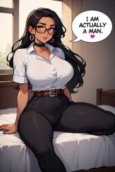 1boy 1femboy ai ai-created ai_art ai_generated ai_hands anime anime_style anime_trap artificial_intelligence bed belt black_choker black_hair black_pants black_skin boy brown_belt choker dark-skinned_male dark_skin earring earrings female_but_a_boy female_but_actually_a_boy female_but_actually_a_male feminine_male golden_earrings heart_shape heart_symbol lips long_hair mole orange_eyes original original_character original_characters otoko_no_ko otokonoko pants room shirt smiling trap white_background white_shirt window yellow_earrings yellow_eyes