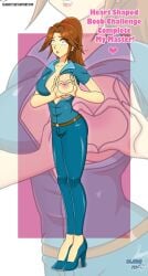 big_breasts breasts dlobo777 female_only femsub flashing flasing_breasts high_heels hypnotized large_breasts ponytail shrunken_irises text