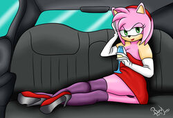 amy_rose anthro bandijones car champagne dress female gloves high_heels panties pink_skin red_lipstick sonic_(series) stockings