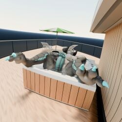 3d 3d_(artwork) absurd_res blue_body bodily_fluids building claws closed_eyes cum cum_on_body cum_on_chest deathclaw digital_media_(artwork) f3nrisulfr fallout genital_fluids genitals grey_body hi_res horn hot_tub house humanoid_genitalia humanoid_penis male masturbation microsoft navel nipples paws penis relaxing scalie solo teeth water