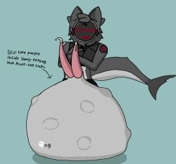 anthro balls big_balls big_penis bodily_fluids cock_vore double_dick english_text eviltoaster eviltoaster05 femboy femboy_pred flustered genital_fluids genitals group hi_res huge_balls hyper hyper_balls hyper_genitalia kill_count machine male male/male male_pred penile penis precum protogen shark_tail squirming submissive submissive_male submissive_pred submissive_predator text vore