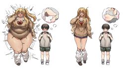 bbw blonde_hair breast_expansion dark_hair dasan24 daydream fat_female gyaru hug huge_breasts larger_female school_uniform sequence size_difference sudden_expansion weight_gain