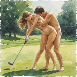 1boy 1boy1girl 1girls ai_generated distracted duo duo_focus female furryfarm golf golf_ball golf_club golf_course interrupted public public_exposure public_humiliation public_indecency public_nudity public_sex public_use sex sport straight