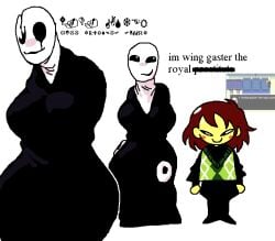 ambiguous_gender black_dress breasts censored_text chara chara_(undertale) dress fake_screenshot fem_gaster gaster randalcarnicer rule_63 text turtleneck undertale undertale_(series) white_background wingdings wingdings_text