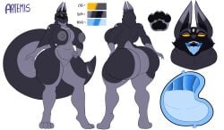 absurd_res amber_eyes anthro artemis_(zombiedwolf) ass big_breasts big_butt black_body black_fur black_pawpads breasts canid canine claws female fur fur_markings genitals grey_body grey_fur grey_nipples halzin_hizenberg hi_res huge_breasts huge_butt huge_thighs long_tail mammal markings model_sheet mouth_shot multicolored_body multicolored_fur nipples open_mouth pawpads solo tail thick_thighs vulva white_body white_fur