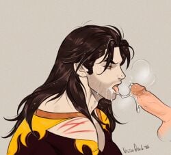 5_o'clock_shadow big_cock big_dick big_penis blowjob boner brown_hair cock cum cum_in_mouth cum_inside cum_string cumdrip cumstring cut_clothes cuts dick dispatch_(game) erection fellatio flambae frown gay long_hair male male_only oral penis simple_background steam steamy_breath sucking sucking_penis thick_cock thick_dick thick_penis tongue_out vivian_gardilon viviangardilon yaoi