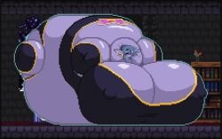 cleavage_overflow erect_nipples filling_up_screen full_body_inflation immobile pointed_ears spherical_inflation sunken_head sunken_limbs tight