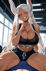 ai_generated big_ass big_breasts big_butt big_thighs boku_no_hero_academia gym gym_clothes gym_shirt gym_shorts gym_uniform hot huge_ass huge_breasts huge_butt huge_thighs miruko miyuai my_hero_academia rabbit_ears rumi_usagiyama sexy sexy_female sitting_on_penis sitting_on_person thick thick_ass thick_butt thick_legs thick_thighs