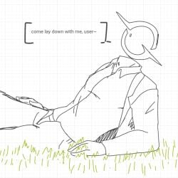 black_hole blush clothed grass grok grok_(twitter) grok_(x) grok_(xai) invitation laying_down_on_floor leo_(npetryck) logo_head outfit personification questionable suit_and_tie touching_grass unbuttoned_pants whiteboardfox