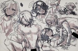 2boys blush blush_lines censored censored_genitalia censored_penis crying crying_with_eyes_open danganronpa danganronpa_another fanganronpa gay gay_sex hair_over_one_eye looking_at_partner male/male male_only only_male sannoji_mikado sketch super_danganronpa_another_2 tears yaoi yomiuri_nikei