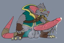 2026 3_toes alexclimax animal_genitalia anthro balls bandage bandaged_tail big_balls big_penis biped bodily_fluids bottomless bottomless_anthro bottomless_male brown_clothing brown_gloves brown_handwear buckteeth claws clothed clothing coat cum cum_drip cum_on_ground cum_on_penis digital_media_(artwork) dripping erection feet fingerless_gloves fur genital_fluids genitals glans gloves goggles_on_face green_clothing green_coat green_topwear grey_background grey_body grey_fur handwear huge_cock humanoid_genitalia humanoid_penis hyper hyper_genitalia hyper_penis league_of_legends long_penis male male_anthro mammal murid murine paws penis rat riot_games rodent saggy_balls sheath simple_background solo standing tail teeth tencent toe_claws toes topwear twitch_(lol) vein veiny_penis