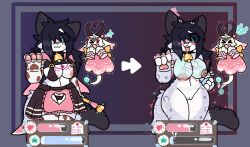 4_fingers accident accidental_exposure ahe_gao animal_print animal_print_thigh_highs anthro apron areola armwear aroused big_breasts big_tail bikini bikini_top biped blush blush_lines bodily_fluids bottomwear bovid bovine bow_ribbon breast_milking breast_tattoo breasts camel_toe cape cattle cleavage clothed clothed_to_nude clothing cow_print cow_print_armwear cow_print_thigh_highs cowbell crown dark_hair dipstick_tail disappearing_clothing dress duo embarrassed eyebrow_through_hair eyebrows familiar felid female fingers fur gameplay_mechanics genitals green_eyes hair headgear heart_symbol hi_res holding_object horn ineffective_clothing kemono lactating laugh legwear looking_pleasured lynxafterd4rk magic magic_user magical_girl_outfit magical_mishap magical_tattoo mammal markings mascot multicolored_body nervous nipples nude open_mouth pantherine pattern_clothing pattern_legwear pattern_thigh_highs pawpads pink_body pink_fur purple_body purple_fur scene_haircut simple_background skirt snow_leopard sparkles species_transformation spots spotted_markings star_symbol stats sweat sweatdrop swimwear tail tail_markings tail_orb tattoo thick_thighs thigh_highs tiara trans_(lore) trans_woman_(lore) transformation translucent translucent_hair two-piece_swimsuit vulva wand wardrobe_malfunction white_body white_fur wide_hips