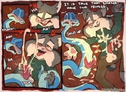 2_penises absurd_res animal_genitalia animal_penis anthro anthro_on_feral blue_body bodily_fluids canada_lynx clothed clothing comic cum dialogue diphallism disney dripping duo ejaculation english_text erection felid feline feral frottage fur gary_de'snake genital_fluids genitals grey_body grey_fur hemipenes hi_res looking_at_genitalia looking_at_penis lynx male male/male mammal multi_genitalia multi_penis notsafeforwanking pawbert_lynxley penile penis penises_touching pit_viper precum precum_drip reptile rubbing_penis scales scalie sex simple_background smoke smoking snake sweater tail text topwear viper zoophilia zootopia