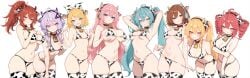 8girls ai ai-created ai_generated akita_neru arms_up bikini blonde_hair blue_eyes blue_hair brown_eyes brown_hair collar cow_ears cow_horns cow_print cow_print_bikini cow_print_thighhighs cowbell cul drill_hair fake_animal_ears fake_horns hair_between_eyes hair_ornament hairclip hatsune_miku headphones holding_own_breasts kagamine_rin kasane_teto large_breasts leaning_forward long_hair looking_at_viewer medium_breasts megurine_luka meiko meiko_(vocaloid) multiple_females multiple_girls pink_eyes pink_hair ponytail pulling_panties purple_hair red_eyes red_hair shittyaistuff short_hair side_ponytail small_breasts teasing_viewer twin_drills twintails utau vocaloid vocaloid_2 vocaloid_3 vocaloid_4 voiceroid yellow_eyes yuzuki_yukari