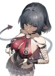 1girls absurdres animal_ears bare_shoulders black_hair black_one-piece_swimsuit black_sarong breasts commentary_request female female_only fishnet_sleeves fishnets highres jane_doe_(nocturne_of_light)_(zenless_zone_zero) jane_doe_(zenless_zone_zero) large_breasts long_hair mouse_ears mouse_girl mouse_tail multicolored_hair official_alternate_costume one-piece_swimsuit red_hair red_one-piece_swimsuit sarong simple_background solo swimsuit tail tsubakuro31 two-tone_hair two-tone_one-piece_swimsuit very_long_hair white_background zenless_zone_zero
