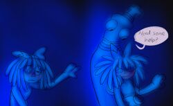 blue_lighting blush blushing_profusely chimeracocks disembodied_hands dubious_consent interrupted interrupted_masturbation kinger_(the_amazing_digital_circus) living_doll masturbation nude_female nude_male object_head offering_to_another ragatha_(the_amazing_digital_circus) size_difference the_amazing_digital_circus