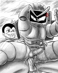 2boys 4chan anal anal_sex annoyed_expression balls bara board-tan cancer_lord circumcised_penis console_mech console_zord drooling erect_penis erection foreskin gay hand_on_head hand_on_hips laying_down laying_on_back looking_at_partner male muscular muscular_chest muscular_male omniicores24 pecs penis penis_vein precum reverse_cowgirl_position sharp_teeth smug_grin spread_legs sweating uncircumcised uncircumcised_penis white_background white_skin yaoi