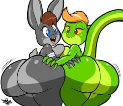 2d 2girls 4_fingers anthro anthro_only anus ass ass_grab big_ass big_breasts breast_frottage breasts breasts_to_breasts comic dragon female female/female female_only green_skin holding_ass large_breasts lira_(joaoppereiraus) naked no_humans orange_hair rabbit rabbit_humanoid reptile reptile_humanoid scalie scalie_female squeezing_butt tail tales_of_sezvilpan_(copyright) tansau yuri