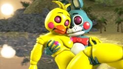 3d 4k animatronic beach belly_button bird bird_girl blue_body bowtie bunny bunny_ears carrying_partner closed_eyes cuddling disboi215 five_nights_at_freddy's five_nights_at_freddy's_2 fnaf heads_together highres holding_breast holding_partner naked_female orange_beak pink_cheeks pink_nipples purple_eyelids rabbit rabbit_ears red_bowtie red_cheeks robot rosy_cheeks sfm source_filmmaker sunset toy_bonnie_(fnaf) toy_chica_(fnaf) white_body wholesome wholesome_nudity yellow_body