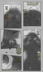 1futa 1girls breasts comic dialogue english_text female futa_on_female futanari humanoid hyper_balls hyper_penis intersex ivara_(warframe) monochrome oral penis_growth regreto2 sex text valkyr_(warframe)
