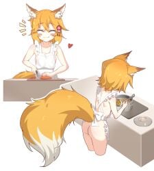 apron cooking fox_ears fox_tail n3moni orange_eyes orange_hair senko_(sewayaki_kitsune_no_senko-san) sewayaki_kitsune_no_senko-san short_hair tagme
