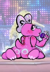 1girls ass ass_focus back_arch birdetta birdo female female_only mario_(series) nintendo on_stage pink_body pop_star singing super_mario_bros. tail_up