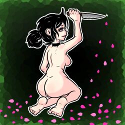 black_hair breasts emo feet female girly knife leyley naked naked_female petals pink_eyes sideboob the_coffin_of_andy_and_leyley wet