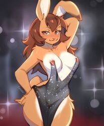 alternative_fashion anthro breasts clothing female fensu-san genitals hi_res jessie_(fensu-san) lagomorph leporid mammal nipple_piercing nipple_piercing_dress nipples piercing public public_exposure rabbit solo translucent translucent_clothing vulva