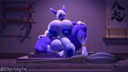 16:9 3d_(artwork) anthro ass balls bandai_namco big_balls big_breasts big_butt breasts digimon digimon_(species) digital_media_(artwork) genitals gold_(metal) gynomorph herm hi_res intersex karen_(okbruh) larger_gynomorph larger_intersex looking_at_viewer nipples ok_bruh size_difference source_filmmaker_(artwork) taomon thick_thighs widescreen