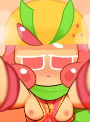 breasts cookie_run cookie_run_ovenbreak drooling female grapefruit_cookie red_hair