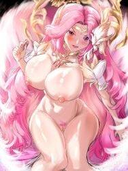 angel angel_wings breasts female freddy_bh gabriel_(guardian_tales) huge_breasts naked_female pink_eyes pink_hair pink_nipples