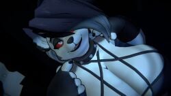 1girls 3d big_breasts breasts collar female from_above furry helluva_boss looking_at_viewer looking_up loona_(helluva_boss) red_sclera sloppydragons solo spiked_collar tagme vrchat