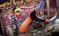 1girls andava andavaverse athletic athletic_female blonde_hair blue_eyes burglar busty domino_mask female female_focus full_body hourglass_figure jewelry long_hair mask miss_chievious money robber sex striped striped_clothing tan tanned tanned_skin thief wide_hips