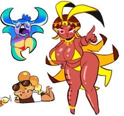1ambiguous 2girls big_ass bra centipede_cookie coffee_candy_cookie cookie_run cookie_run_ovenbreak dracoarcto female pond_dino_cookie trio