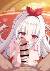 1boy balls bar_censor bow_hairband breasts breasts_out censored commentary_request commission fellatio female flower_knight_girl hairband highres japanese_clothes kimono large_breasts large_variant_set licking licking_penis long_hair looking_at_viewer male mumyou_ishi open_mouth oral penis penis_grab pov pov_crotch pov_eye_contact red_eyes red_hairband red_kimono redbud_hazel_(flower_knight_girl) skeb_commission solo_focus sound_effects straight testicles tongue tongue_out variant_set veins veiny_penis very_long_hair white_hair