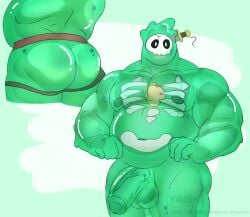 anthro ass balls bone clothing doug_(monster_con) footwear genitals goo_creature goo_humanoid hi_res human humanoid knife knife_in_head male male_only mammal monster_prom nipples not_furry nude penis sex simple_background skull skull_head slightly_chubby slime solo yaiski