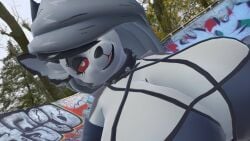 1girls 3d big_breasts breast_bigger_than_head breasts close-up collar female furry hair_over_one_eye head_tilt helluva_boss huge_breasts looking_at_viewer loona_(helluva_boss) red_sclera sloppydragons solo spiked_collar tagme vrchat white_eyes