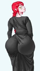 1girls adama39062 ass ass_bigger_than_head ass_focus behind_view big_ass big_butt bubble_butt chainsaw_man clothing curvaceous curvy curvy_figure dress female female_only full_nelson huge_ass long_hair looking_back makima_(chainsaw_man) puffy_lips red_hair ringed_eyes solo solo_female thick_thighs voluptuous voluptuous_female white_background wide_hips yellow_eyes