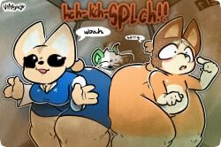 aggressive_retsuko aggretsuko anthro australian_cattle_dog bluey_(series) blush breasts canid canine canis cattledog chilli_heeler clothing confusion domestic_dog elevator face_in_ass fart fart_fetish farting_on_another farting_on_face feces feces_on_face female fennec_fox fenneko fox fur grape_(stankfruit) group herding_dog hi_res male male/female mammal mature_female office_clothing orange_body orange_fur pastoral_dog rumbling_stomach sanrio scat shart tan_body tan_fur thick_thighs trio true_fox wattabongo