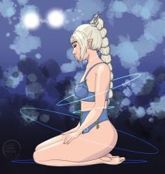 1girls anatomically_incorrect baldur's_gate baldur's_gate_3 barefoot bra braided_hair breasts closed_eyes elf elf_female fanart feet female forgotten_realms kneeling lingerie lurid-lupine panties pointy_ears poor_quality shadowheart simple_background small_breasts solo solo_female white_hair