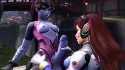 3d animated blizzard_entertainment blue_skin bodysuit breasts brown_hair cum cumshot d.va dickgirl erection female futa_on_female futanari gif gloves hair hanamura_(map) handjob headgear headphones intersex jimahn large_penis long_hair medium_breasts nipples overwatch penis ponytail precum purple_hair sitting source_filmmaker testicles tied_hair veiny veiny_penis whisker_markings widowmaker