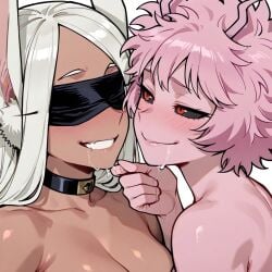 2girls ai_generated ashido_mina blindfold blindfolded blush lesbian miruko my_hero_academia tagme yuri