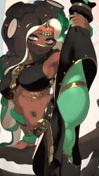 1girls alternate_costume armor armored_female artist_signature belly belly_button big_breasts blangonga_(armor) breasts capcom cowboy_shot cute dark-skinned_female dark_skin face_veil female female_focus female_only green_eyes hair_ornament hi_res high_resolution highres hizake jewelry kashu_(hizake) large_breasts leg_grab leg_up long_hair marina_(splatoon) mole_under_mouth monster_hunter monster_hunter_wilds navel navel_piercing nintendo octoling one_leg_up pierced_belly_button piercing pointy_ears pose posing sideboob simple_background splatoon splatoon_(series) splatoon_2 split splits spread_legs standing standing_on_one_leg standing_split tentacle_hair tight_clothing unusual_pupils veil wide_eyed wide_hips