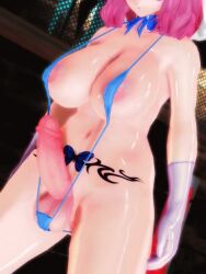 1futa 3:4 balls_in_bikini breasts erection flaccid futa_only futanari large_breasts large_penis light-skinned_futanari mob_cap onakaitaiyo penis pink_hair red_eyes short_hair shorter_than_10_seconds sling_bikini tagme testicles touhou_project triangular_headpiece vertical_video video wrestling_mask yuyuko_saigyouji