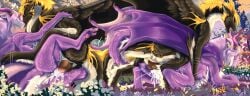 black_body black_fur blonde_mane bodily_fluids cum cum_in_pussy cum_inside dragon duo erection female feral fur genital_fluids genitals hi_res horn knot male male/female mane mythological_creature mythological_scalie mythology penetration penis pink_knot pink_penis purple_body purple_fur purple_horn scalie sunhawk12 vaginal_penetration vaginal_penetration white_body white_fur yellow_body yellow_fur