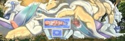 absurd_res anus blue_anus blue_eyes blue_pawpads blue_pussy blue_tongue bodily_fluids claws cum cum_in_pussy cum_inside dragon duo female feral fur furred_dragon furred_scalie genital_fluids genitals grass hi_res horn impregnation male male/female mane mythological_creature mythological_scalie mythology orange_claws pawpads penetration penis pink_penis plant pussy scalie sunhawk12 tongue vaginal_penetration vaginal_penetration white_body white_fur white_horn white_mane yellow_body yellow_fur