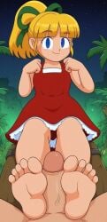 aged_up ai_generated capcom feet foot_fetish foot_play footjob happy mega_man mega_man(classic) pov roll roll_(mega_man) uncensored